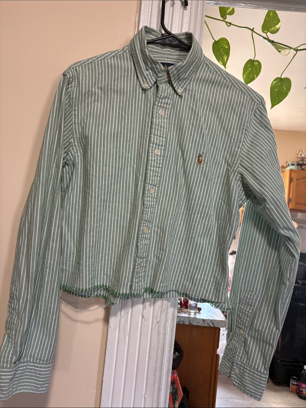 Polo by Ralph Lauren Green and White Striped Long Sleeve Button-Up